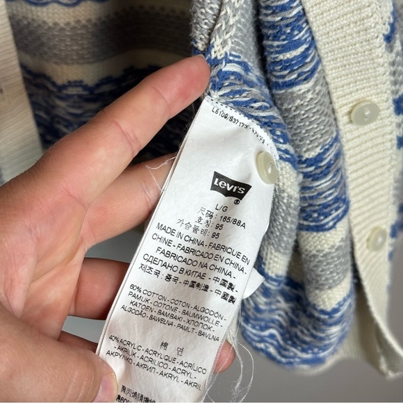 Vintage Levi’s Knit Button Front Cardigan Sweater Blue White Grandmacore - Picture 9 of 10